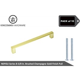 Kingsman NEPOLI Series (Pack of 10) Solid Zinc Alloy Drawer Pull Cabinet Handle (8-3/8 in., Brushed Champagne Gold)