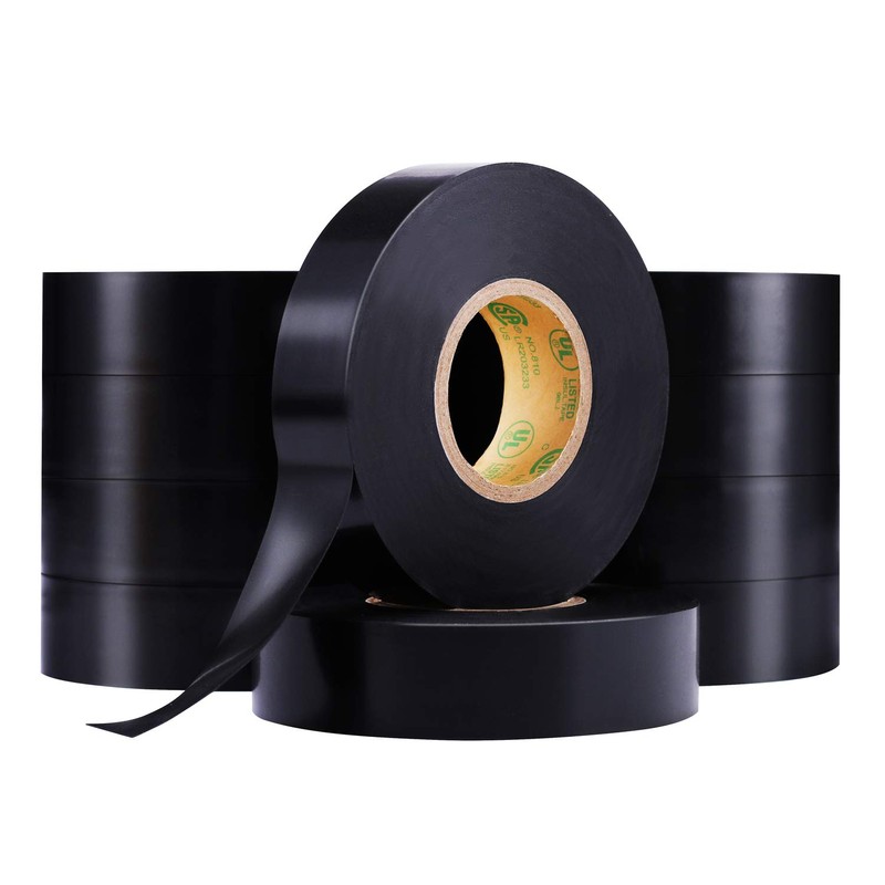 Lichamp 10-Pack Black Electrical Tape Waterproof, 3/4 in x 66ft,