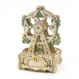 Ki-gu-mi Ferris Wheel Music Box, Wooden 3D Puzzle, DIY Craft Kit, Educational Toy for Boys and Girls, 3D Art, Perfect Gift for Adults