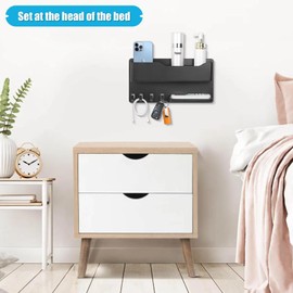 Bedside Wall Shelf Self-Adhesive Storage Shelf Bedroom Wall Storage Shelf Dormitory Decoration Beautiful Shelf Decoration (Black)