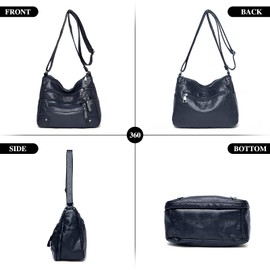 LassZone Womens Soft PU Leather Crossbody Bag Multi Pocket Handbags Waterproof Hobo Shoulder Bag Ladies Satchel Purse Travel Messenger Bag