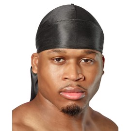 SHYNE Silky Durag - Black | Perfect for Waves, Braids & Locs | Premium Silk Du Rags for Men & Women | Wide & Long Tail | Ultra-Soft & Wrinkle Free Satin | Black-Owned Business