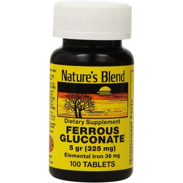 Nature`s Blend Ferrous Gluconate Tablets 324 mg 100 Count (6 Pack)