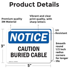 (2 Pack) Caution Buried Cable OSHA Notice Sign 5 Inch X 3.5 Inch Vinyl Label Decal Sticker Weather Resistant, UV Protected for Workplace, Business, and Construction Site, Made in the USA