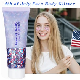Red White and Blue Body Glitter - 4th of July Outfit Accessories for Women & Kids, USA Flag Face Glitter Makeup, Holographic Chunky Sequins for Independence Day, President's Day Memorial Day