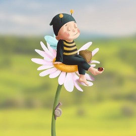 TinyFoxes Window Picture Bummelhummel – Spring Window Decoration for Children's Room – Static and Reusable – Hand Drawn by Kristin Franke