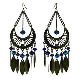 Gun Metal-Tone French Hook Dream Catcher-Like Designed Earrings TME1240