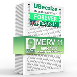 UBeesize Air Filter 14x20x1 (9-Pack), MERV 11 MPR 1200 AC/HVAC Furnace Filters,Deep Pleated Air Cleaner, (Actual Size 13.5" x 19.5" x 0.8"),1x Reusable ABS Frame+9 x Filter,Breathe Fresher