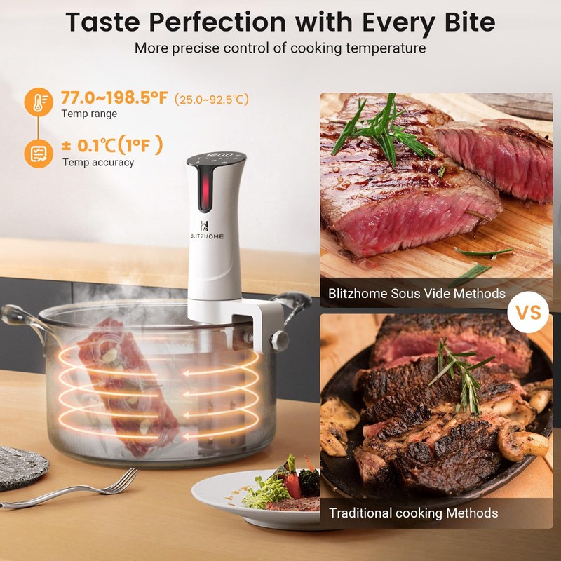 BLITZHOME Sous Vide Machine, WiFi APP Included, 1100W Sous Vide