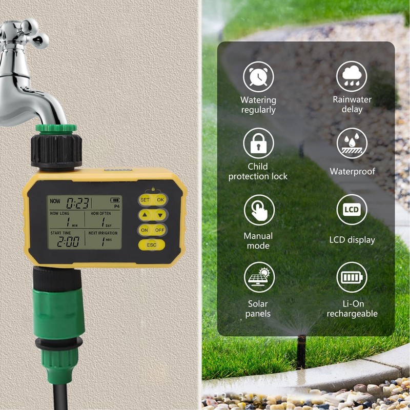 Sprinkler Timer, Smart Water Timer with Adjustable Solar Panel, Type