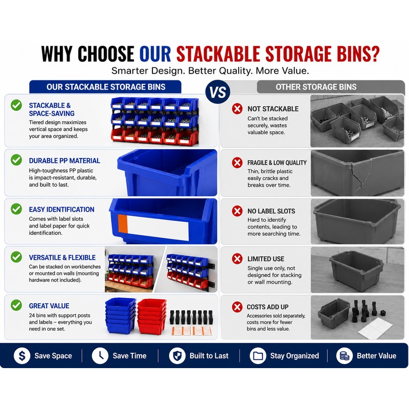 SucceBuy 24pcs Stackable Organizer Bin 30x18 Inch Standing Tiered Shelf