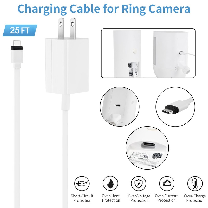 25ft/7.5m Weatherproof Charger Cable for Outdoor Cam Plus,Spotlight Cam Plus/Pro(Battery),