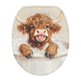 Luarisgur Highland Cow Print Toilet Seat Cover Elongated Toilet Lid Cover for Bathroom Cute Toilet Seat Lid Cover Washable Soft Fabric Toilet Seat Protector Cover Decor