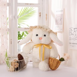 Apricot Lamb Picnic Lop-Eared Rabbit Soft Cute Plushies Toy for Kids, Cuddly Stuffed Animal for Baby Girls and Boys, Fluffy Picnic Lop-Eared Rabbit White 8.3 Inches