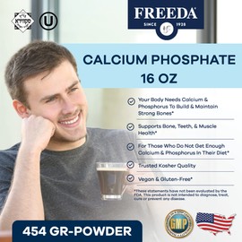 FREEDA Freeda Calcium Phosphate Powder - Kosher Calcium Supplement for Men & Women, Animal Bone Health & Joint Support for Dogs & Cats - Calcium and Phosphorus Supplement - Calcium Without Vitamin D, 16oz