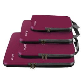Eono Compression Packing Cubes, Luggage Organiser Set, Extensible Suitcase Organiser, Packing Organisers for Suitcases, Packing Cubes for Travel or Home Storage - Burgundy, 4 Set