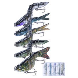 Goture 5pcs Multi-Jointed Swimbait Fishing Lures, Lifelike Slow-Sinking Bait for Freshwater and Saltwater, Ideal for Bass, Pike, Muskie, Trout, Walleye, and Catfish, with Tackle Box Included (A)