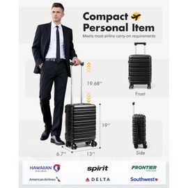 Lekesky 16 Inch Carry On Luggage Airline Approved, Hard Shell Suitcase with TSA Lock, Lightweight Spinner Wheels Durable ABS Compact Carry-On Bag for Women Men Travel Weekend Trips, Black