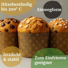 Bäckerei Spiegelhauer Panettone 500 g paper baking mould, set of 10, greaseproof and stable disposable moulds, dimensions (H x D): 9.5 x 13.4 cm