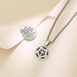 HMOOY Sports Athletes Necklace with Inspiring Bible, Stainless Steel Cross Pendant Chain with Phil 4:13 Baseball Basketball Football Hockey Soccer Volleyball Pendant Jewelry Gifts for Men (Soccer)