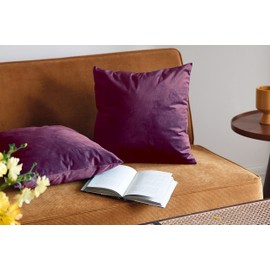Pagnanno. Set of 2 Soft Velvet Cushion Covers 45x45cm(18x18 Inches) Plain Throw Pillowcases Square Cushion Covers for Chairs,living room,bedroom with Invisible Zipper ((Pack of 2), Grape)