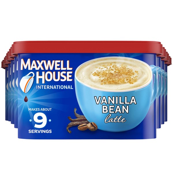 Maxwell House International Vanilla Bean Latte Café-Style Instant Coffee Beverage Mix (8 ct Pack, 8.5 oz Canister)