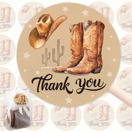 80pcs 2 Inch Cowboy Thank You for Celebrating with us Sticker Howdy Western Stickers, Howdy Party Decorations, Cowboy Thank You Stickers