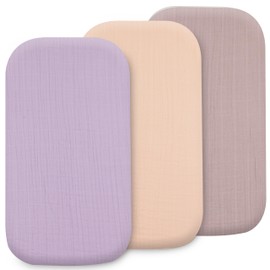 3 Pack Organic Muslin Bedside Bassinet Sheets Compatible with Mika Micky, Baby Delight, Dream On Me, AMKE and Other Bassinet Pads Size Between 17-21 in Width, 29-33 in Length, and 1.5-4 in Thick