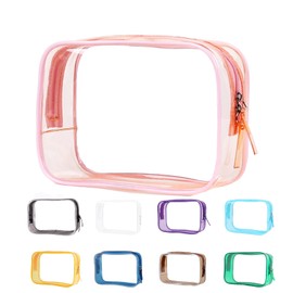 Clear Pouch Small, Clear Makeup Bag, 6.6"x2.3"x4.7" Size TSA Approved Toiletry Bag, Clear Travel Bags for Toiletries, Clear Cosmetic Bag for Women and Men Small-1 Pack Pink