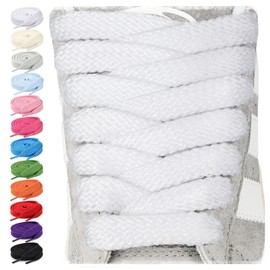 Stepace 2 Pairs of Shoelaces, 15 mm Wide Flat Shoelaces, Tear-Resistant Shoe Laces, Thick Replacement Shoelaces for Trainers, Casual Shoes, White 140, White (white)