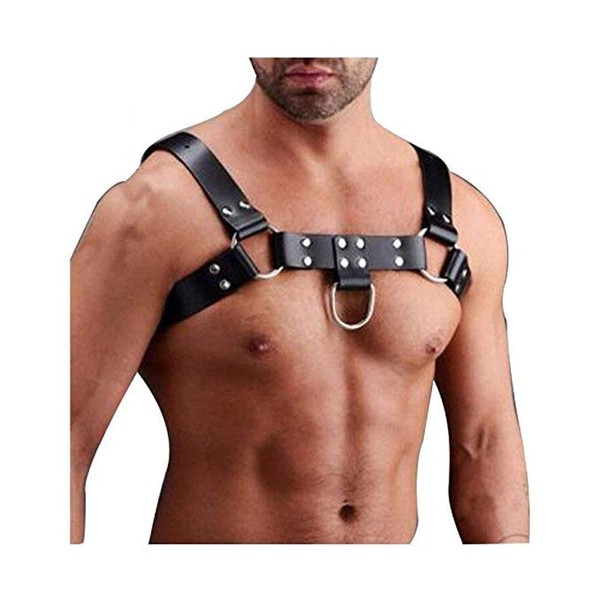 Men's Adjustable Leather Body Chest Harness Belt Gay Interest Buckles Clubwear Costume Black (Black 1)