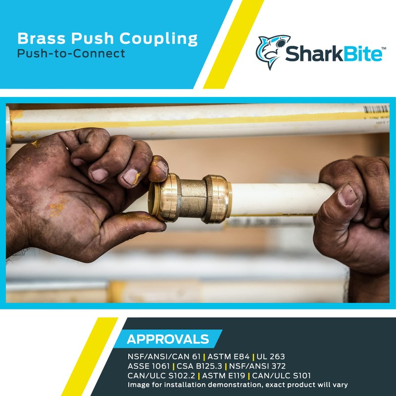 SharkBite 2 Inch Coupling, Push to Connect Brass Plumbing Fitting,