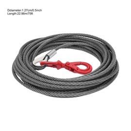 Carbon Steel Winch Cable with Self Locking Swivel Hook, 1/2 Inch x 75 Feet 17637 lbs Breaking Strength, Wire Winch Rope Replacement Towing Winch Cables for SUV, Large Off-Road Vehicle, Truck,Crane