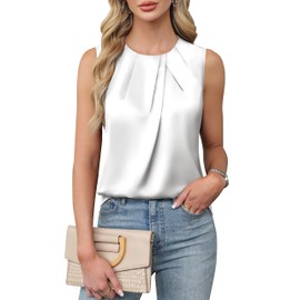 Blooming Jelly Womens Summer Tank Top Sleeveless Business Casual Outfits 2025 Trendy Silk Dress Shirts (M, White)