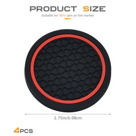 SCUARI 4PCS Car Coasters,Car Cup Coasters,Car Coasters for Cup Holders,Car Accessories Car Cup Holder Coaster,2.75 Inch No-Slip Anti Dust mats Cup Holder Insert Coaster,Fits Vehicles (Black&Red)
