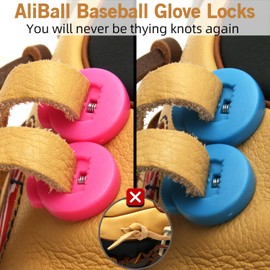AliBall Glove Locks Baseball, Glove Lace Locks 8 Pack, Never Need Thying Knots Again, Fits All Baseball and Softball Gloves (Pink-Sky Blue)