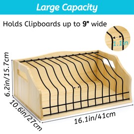 Youeon Large Vertical Clipboard Holder, 12 Slots Wood and Metal Clipboard Storage Rack, Desk File Organizer with Side Panel for Home, Office, School, No Assembly Required