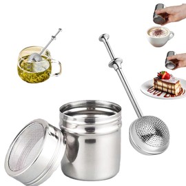 2 Packs Sugar Shaker 304 Stainless Steel Powdered Sugar Shaker Duster Set, Fine Mesh Dispenser Sugars and Spring Operated Handle for baking, Coffee, Sugar, Pepper, Flour