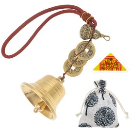 Feng Shui - Campana de monedas para pomo de puerta – Decoración china Wu Lou de latón que se abre para colgar, protección de oficina en casa para riqueza y buena suerte, con papel de bendición y amuleto
