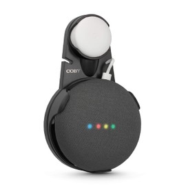 Coby Wall Outlet Mount Holder for Google Home Mini, Smart Speaker Device Accessory with Cable Cord Plug Management - Black
