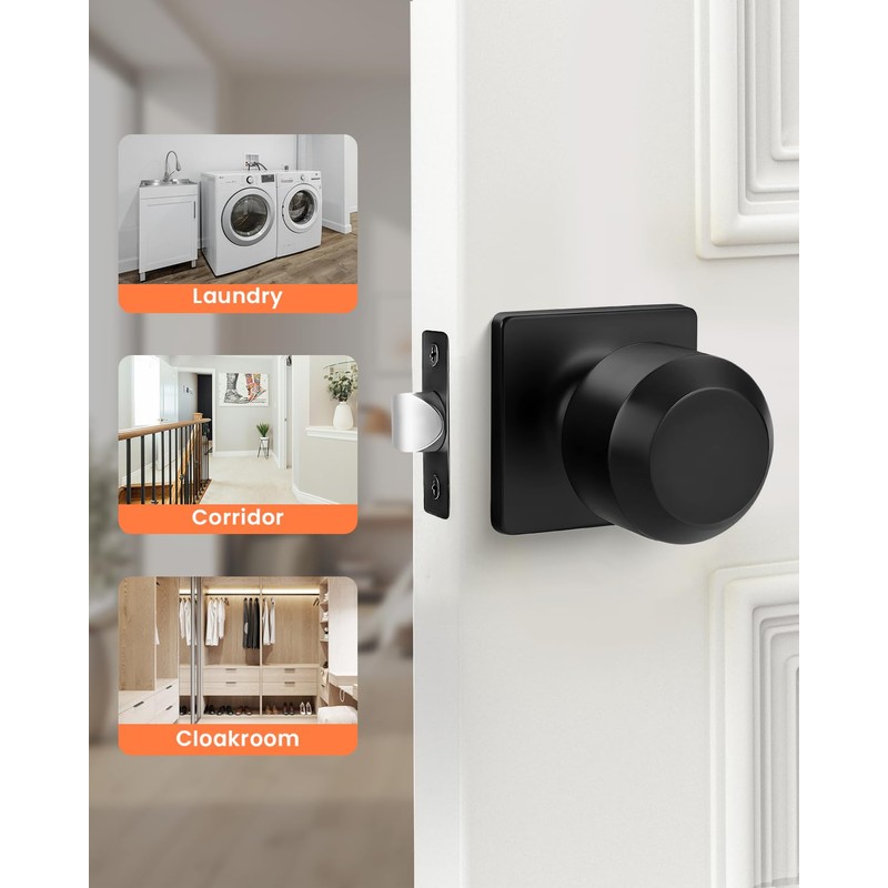 Haidms 6 Packs Black Interior Door Knobs, Passage Door Knobs