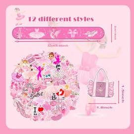 qhqqwzxqc Ballerina Party Favors, 24 Pcs Pink Ballerina Slap Bracelets 50 Pcs Ballerina Stickers Ballerina Birthday Party Decorations Princess Party Supplies for Ballet Dancing Theme Party