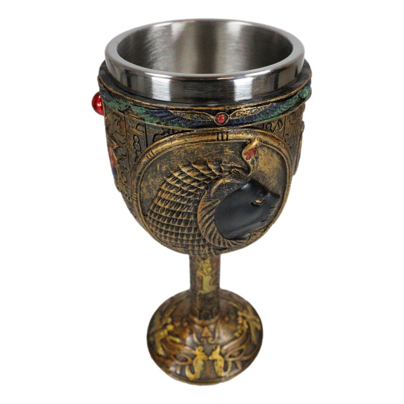 Ebros Ancient Egyptian Wine Goblet In Golden Hieroglyphic Design With