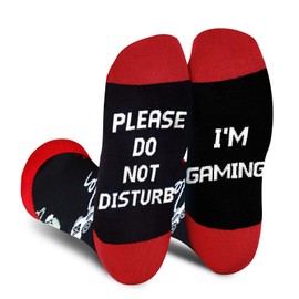 Gaming Gamer Socks for Men Dad Women-Do Not Disturb I'm Gaming Socks,Funny Novelty Cotton Socks-Fathers Valentines Day Gifts for Mens Teen Boys-Game Lovers Gift Stocking Stuffers-Red and Black