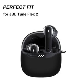 VAEKNVG Silicone Case for JBL Tune Flex 2, Shockproof Protective Earbuds Cover with Carabiner Accessories (Black)