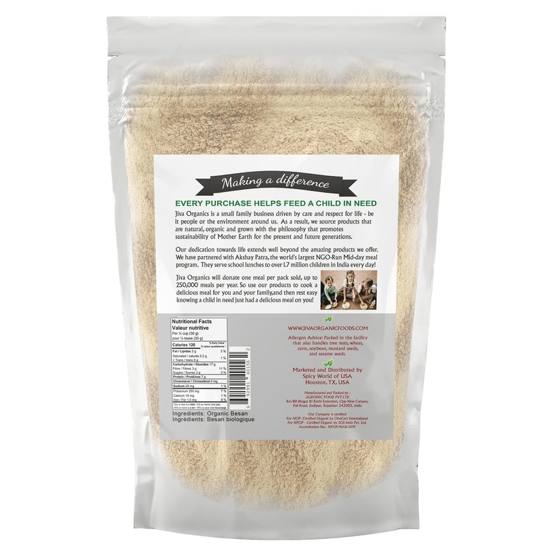 Jiva Organics Organic Chickpea Flour, Besan 2 Pound - Non-GMO,