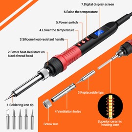 Soldering Iron Kit, Preciva 80W 220V Soldering Iron Set, Adjustable Temperature 220℃~500℃, 5 Pieces Soldering Tip Wire 30g for Soldering Small Household Appliances, Mobile Phones etc.