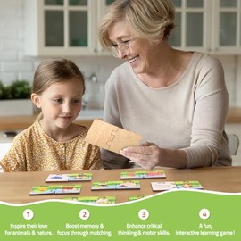 Wooden Puzzle Cards, 30 Self-Correcting Puzzles Animal & Food, Animal Matching Game for Toddlers Age 2-5, Preschool Learning Activities, Kindergarten 