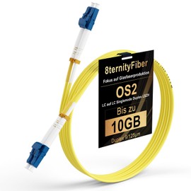 8ternityFiber OS2 Single Mode Fibre 10M/33FT, 1GB/10GB Fibre Optic Cable LC to LC Duplex 9/125um, Length Options: 0.2m-50m, 2mm LSZH