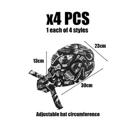 4 Pieces Chef Hat, Chef Turban Hat, Tie Knot Chef Turban Hat, Kitchen Turban Hat, Cotton Chef Hat